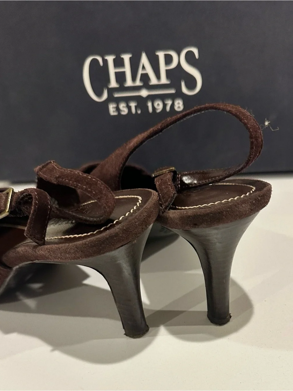Chaps Brown Suede Pointed Slingback Loafers - Picture 3 of 5